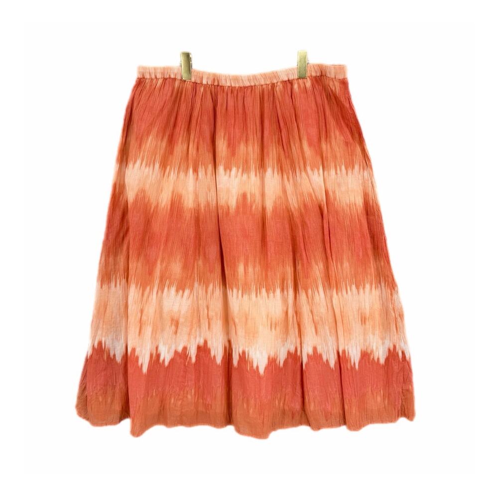 Chico’s Sz 3 Orange Tie Dye Stripe 100% Cotton Pull On Boho Flowy Midi Skirt